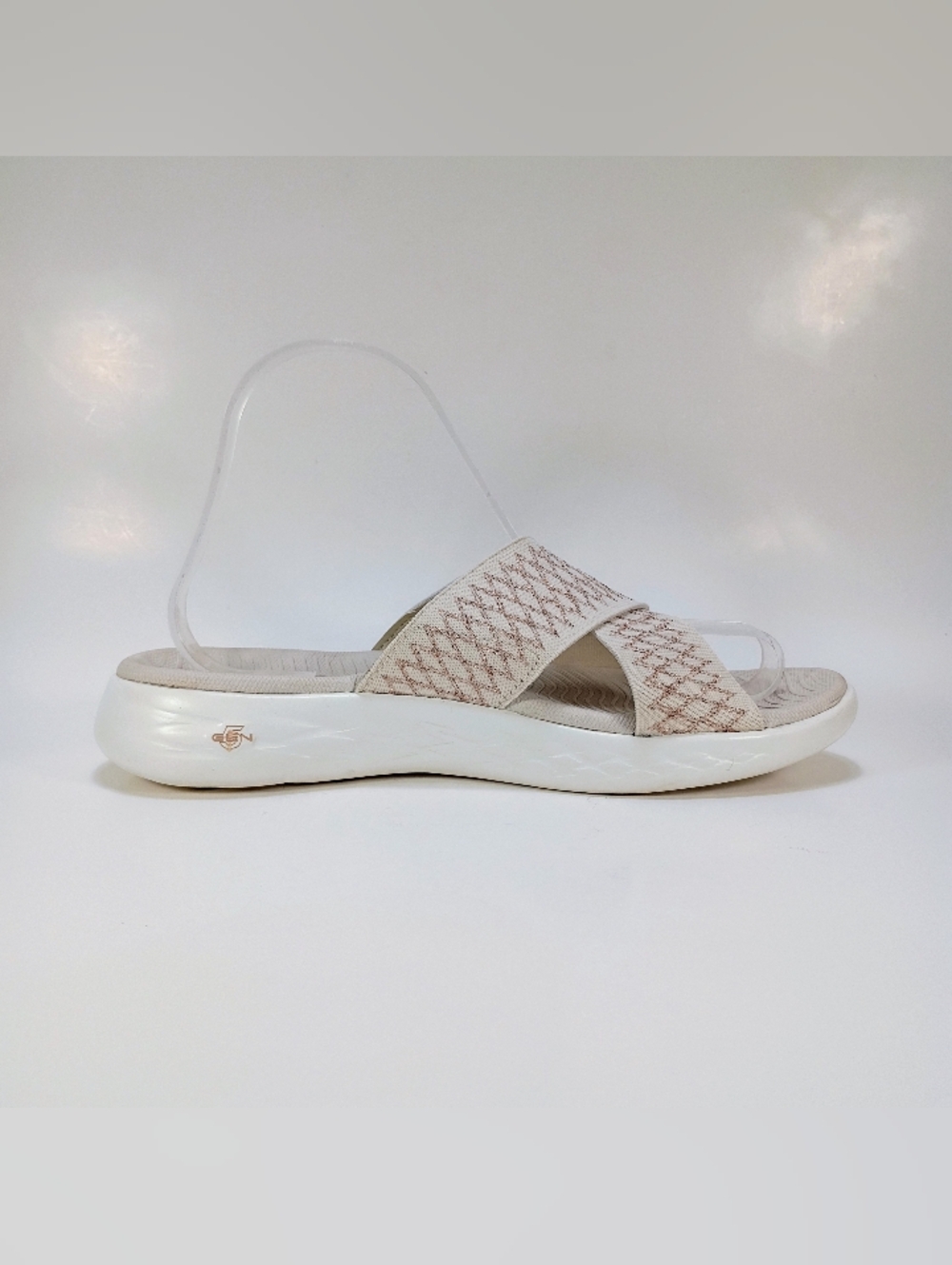 Skechers On The Go 600 Enchanted Womens 8 Natural Beige Metallic Slide Sandals - Picture 3 of 10